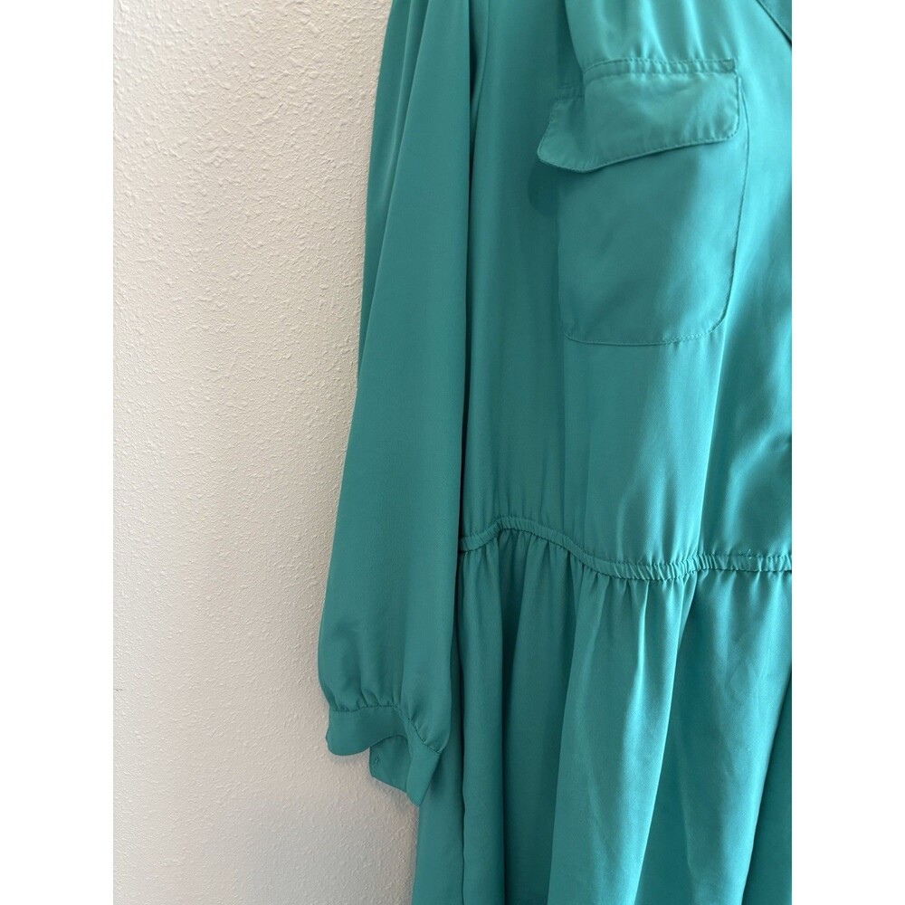Vintage Andrea Gayle Petites Teal Green Button Front Midi Dress 14P Secretary - Picture 5 of 6